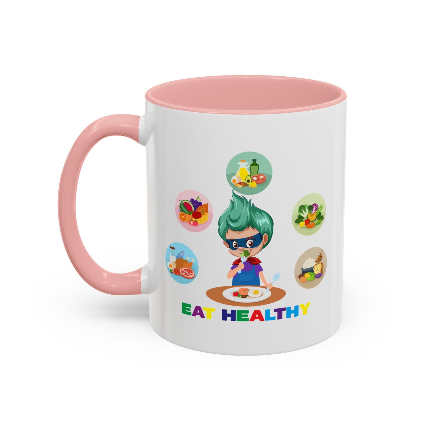 Accent Coffee Mug - Supper kiddo showing healthy food to eat