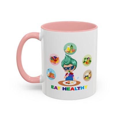 Accent Coffee Mug - Supper kiddo showing healthy food to eat - [[{"value":"Wonderwear Kid"}]]