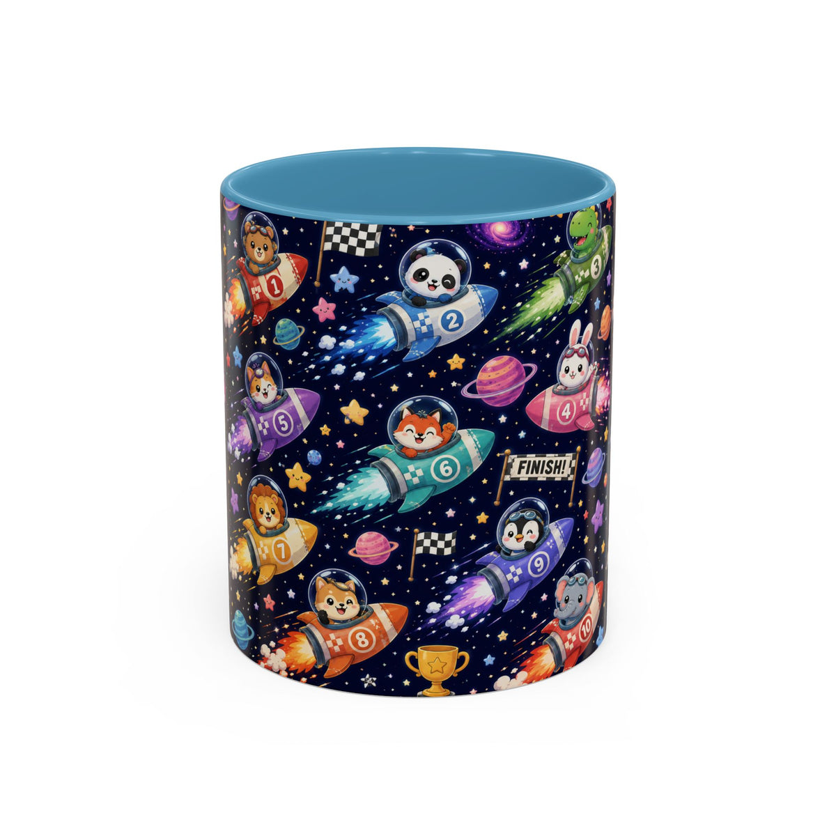 Accent Coffee Mug (11/15 oz) - Kawaii Cosmic Animal Rocket Race