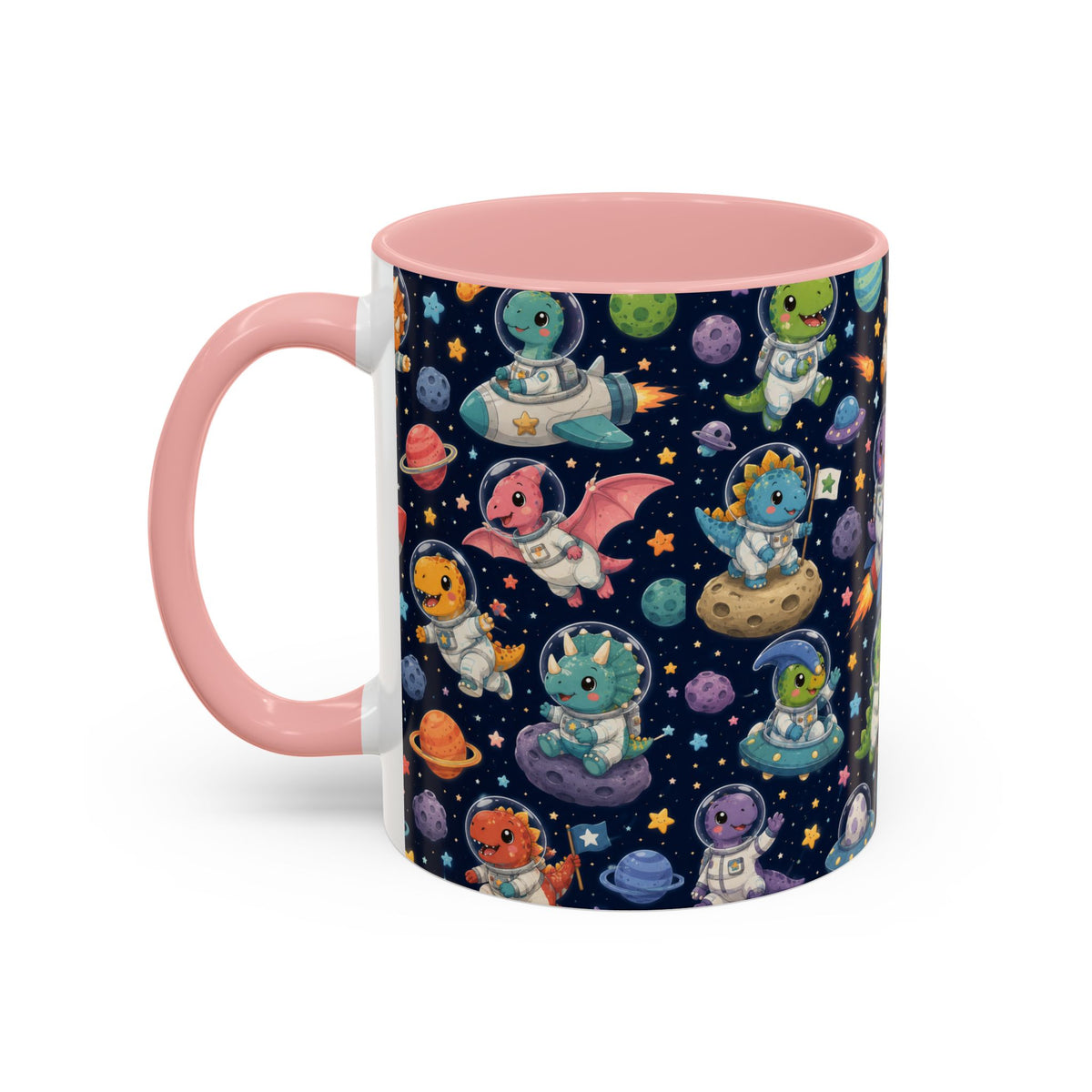 Accent Coffee Mug (11/15 oz) - Cute Dinosaur Astronaut Space