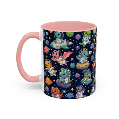 Accent Coffee Mug (11/15 oz) - Cute Dinosaur Astronaut Space