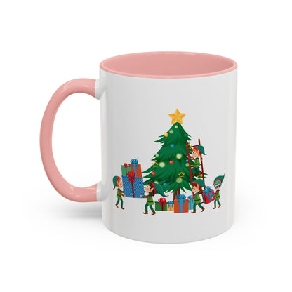 Accent Coffee Mug - Super kiddo putting gifts on christmas tree - [[{"value":"Wonderwear Kid"}]]