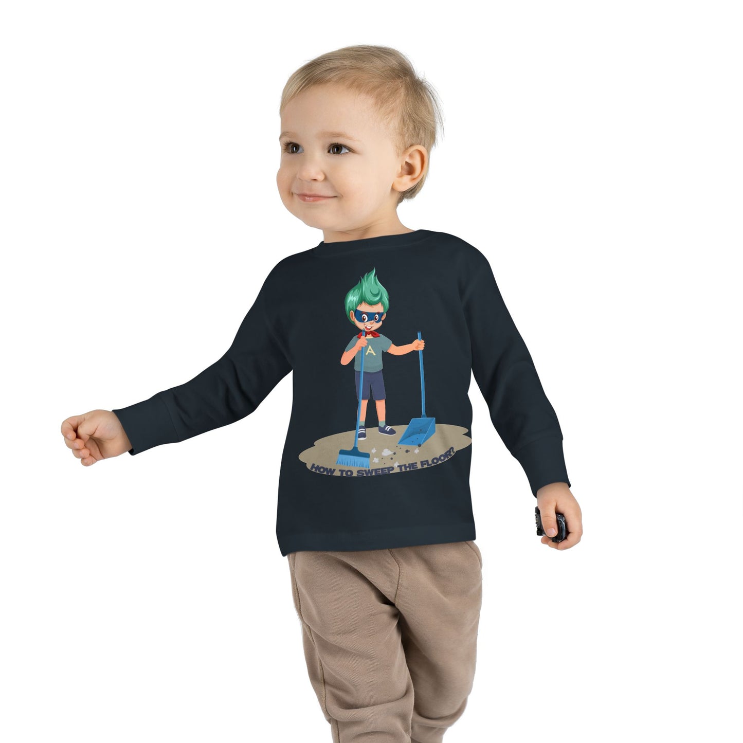 Toddler Long Sleeve Tee - Super kiddo sweeping floor - [[{"value":"Wonderwear Kid"}]]