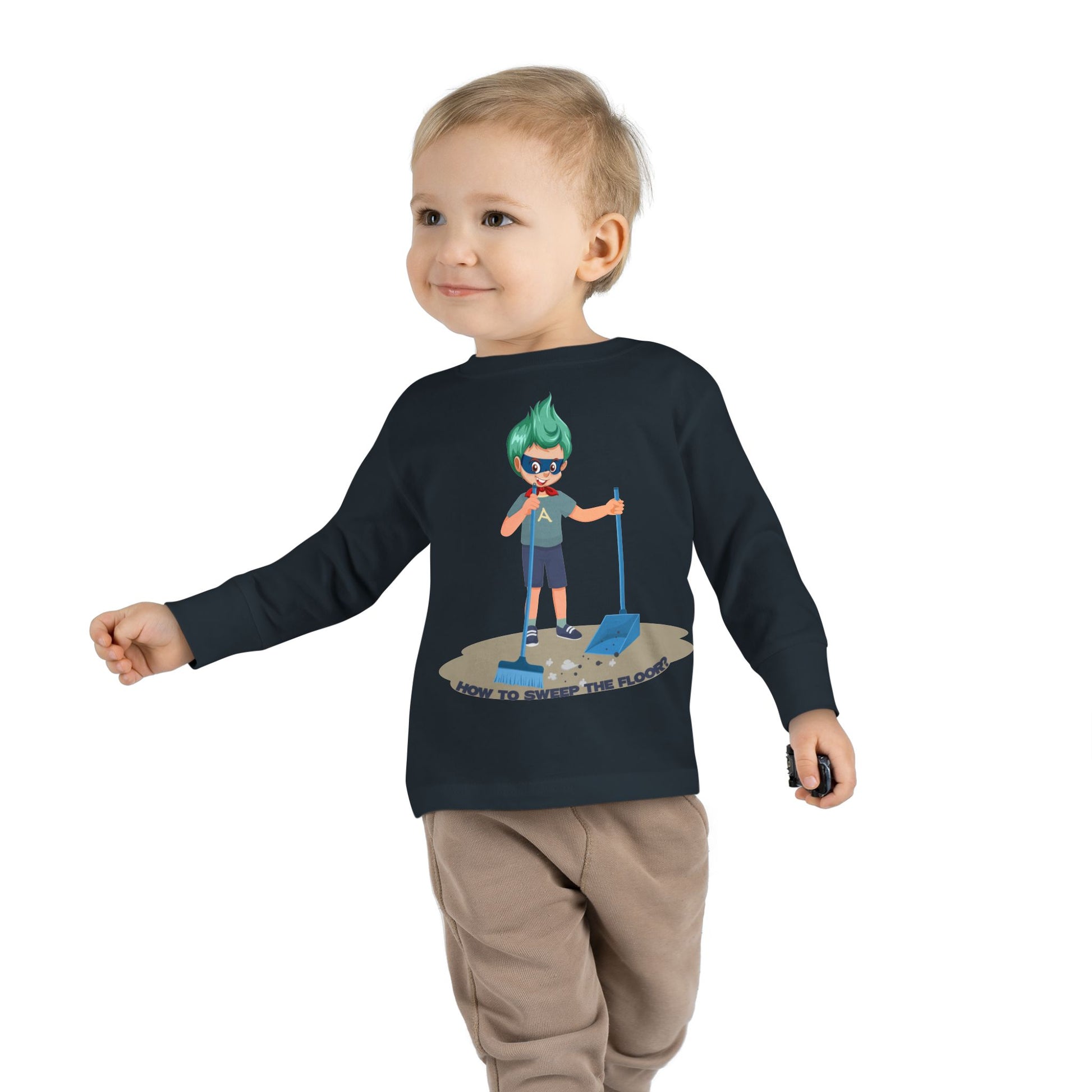 Toddler Long Sleeve Tee - Super kiddo sweeping floor - [[{"value":"Wonderwear Kid"}]]
