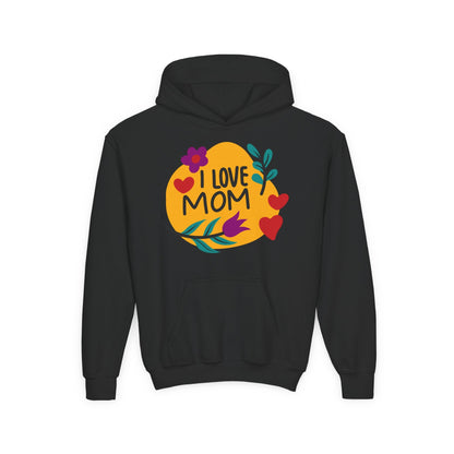 Youth Heavy Blend Hooded Sweatshirt - I love mom Printify