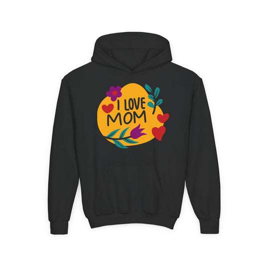 Youth Heavy Blend Hooded Sweatshirt - I love mom Printify