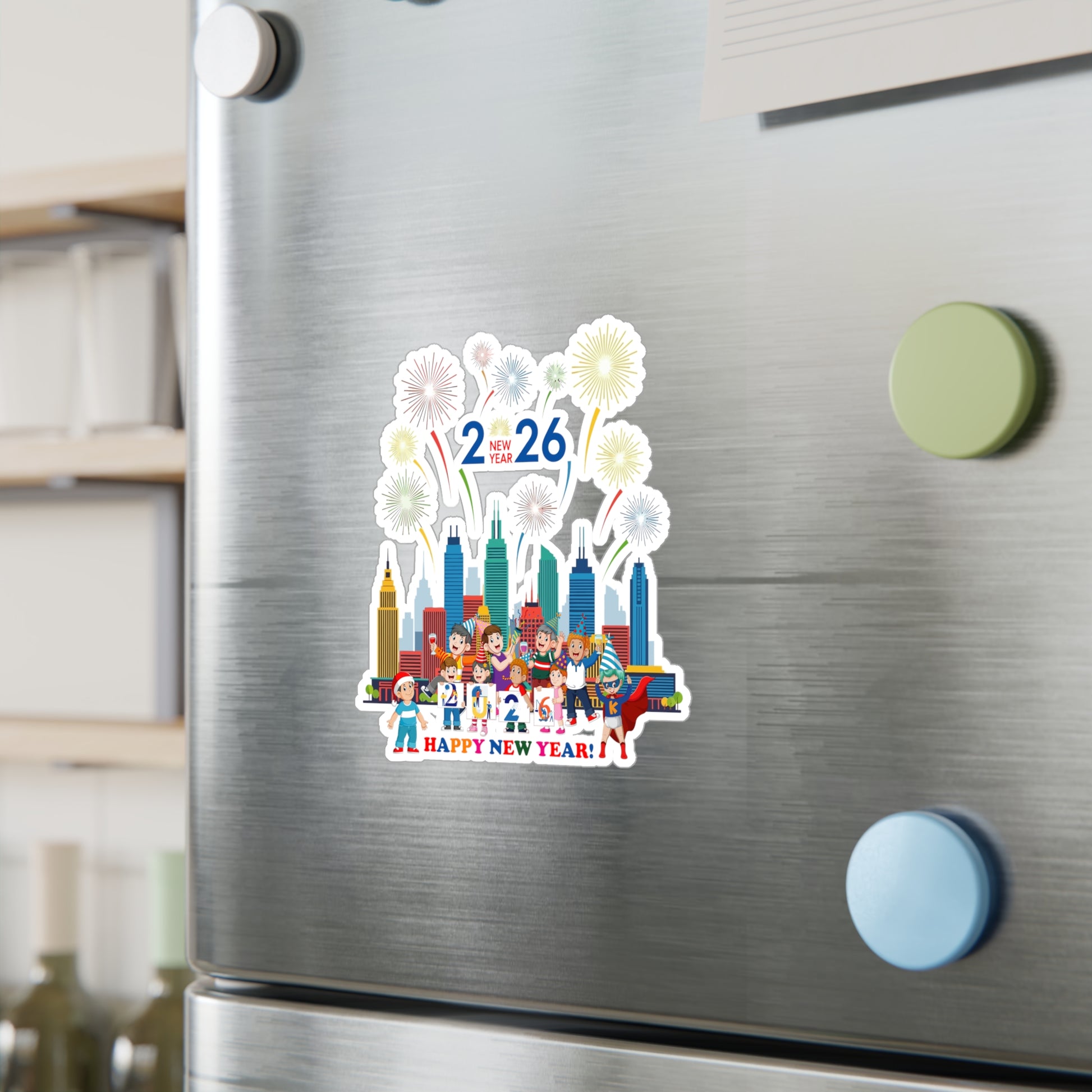 Christmas Kiss-Cut Vinyl Decals – Happy new year with fireworks - [[{"value":"Wonderwear Kid"}]]