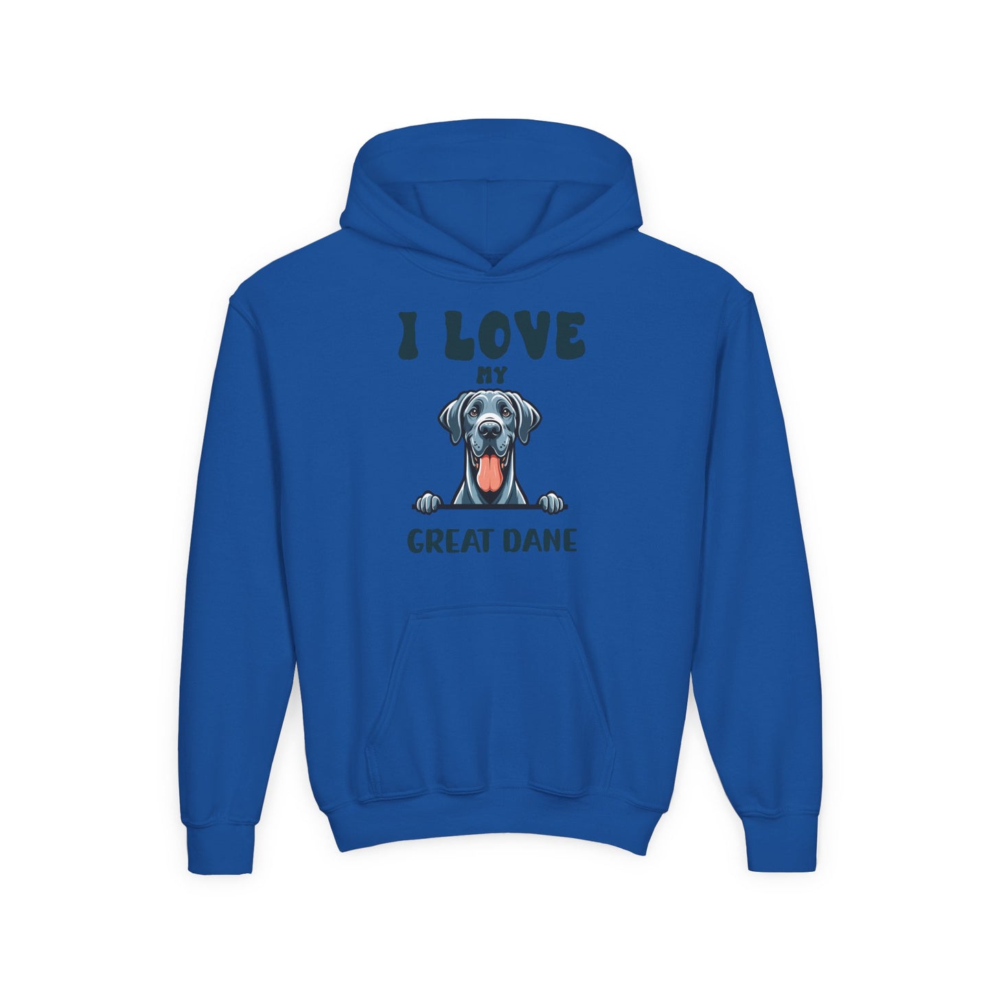 Youth Heavy Blend Hooded Sweatshirt - I love my Great Dane