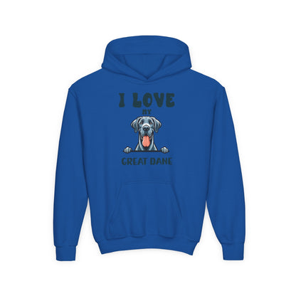 Youth Heavy Blend Hooded Sweatshirt - I love my Great Dane Printify
