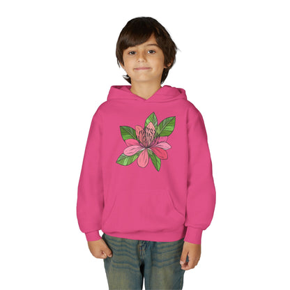 Youth Heavy Blend Hooded Sweatshirt -  Pink flower Printify