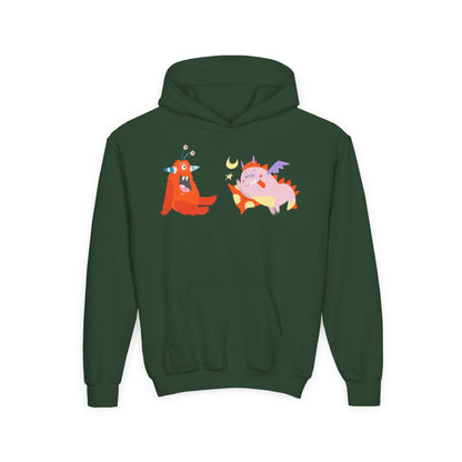 Youth Heavy Blend Hooded Sweatshirt -  Orange monsters Printify
