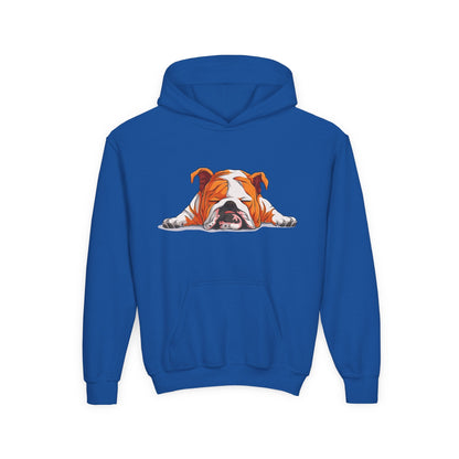 Youth Heavy Blend Hooded Sweatshirt -  Sleeping english bulldog Printify