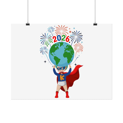 Rolled Posters - Super kiddo holding globe - [[{"value":"Wonderwear Kid"}]]