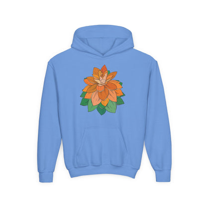 Youth Heavy Blend Hooded Sweatshirt - Orange flower Printify