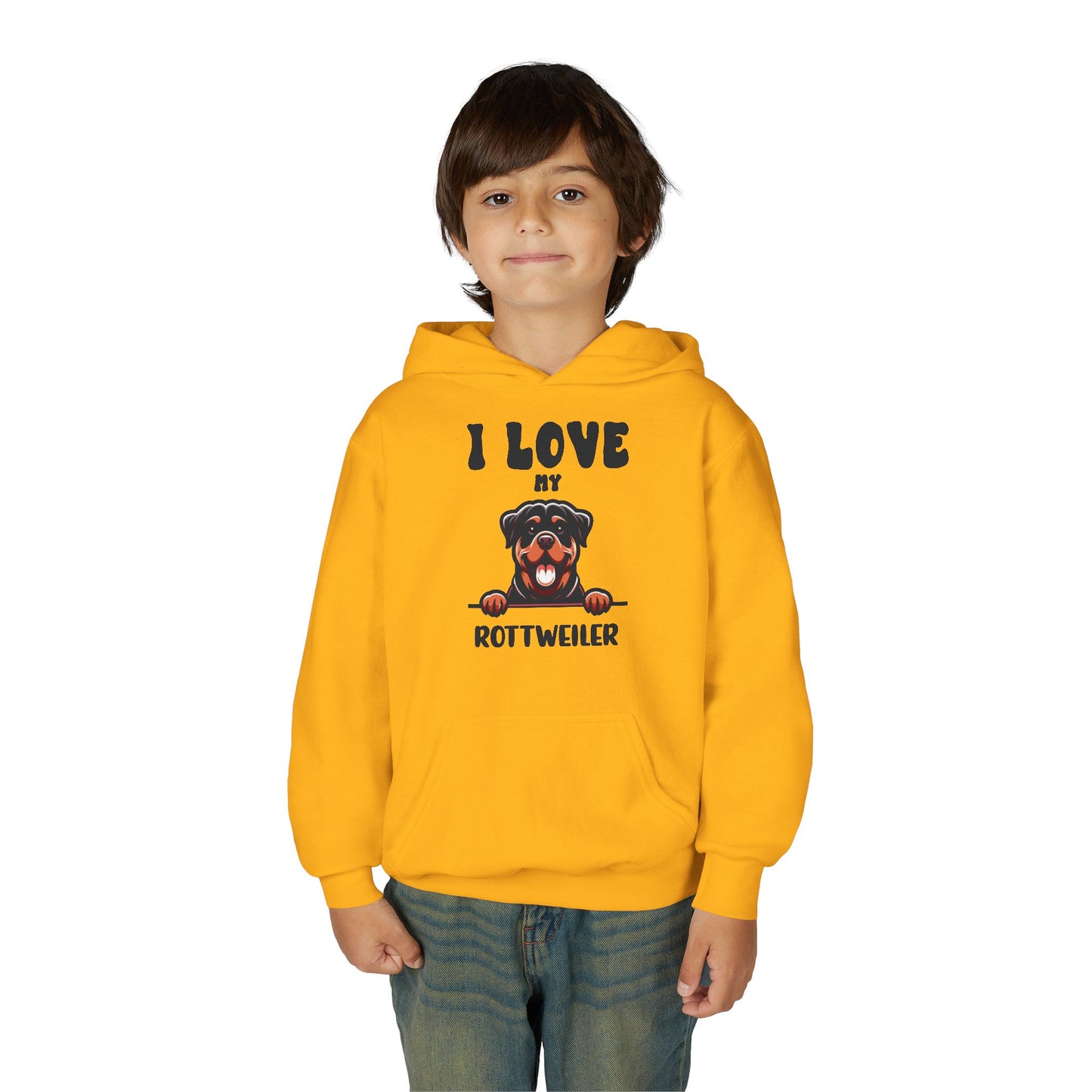 Youth Heavy Blend Hooded Sweatshirt - I love my Rottweiler
