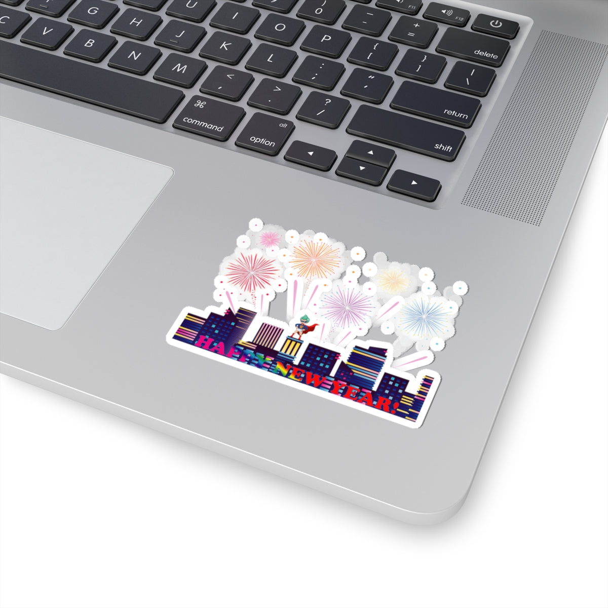 Kiss-Cut Stickers - Super kiddo with fireworks with text - [[{"value":"Wonderwear Kid"}]]