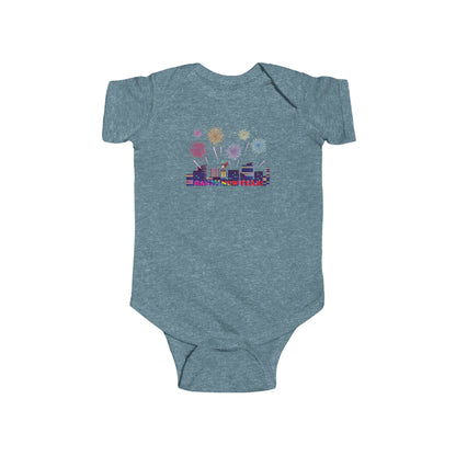 Infant Bodysuit - Super kiddo with fireworks with text - [[{"value":"Wonderwear Kid"}]]