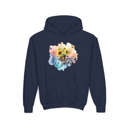 Youth Heavy Blend Hooded Sweatshirt - Sunflower Bicycle Printify