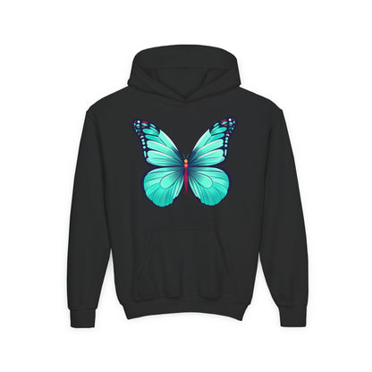 Youth Heavy Blend Hooded Sweatshirt - Butterfly - blue Printify