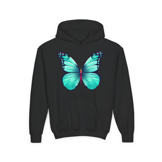Youth Heavy Blend Hooded Sweatshirt - Butterfly - blue Printify