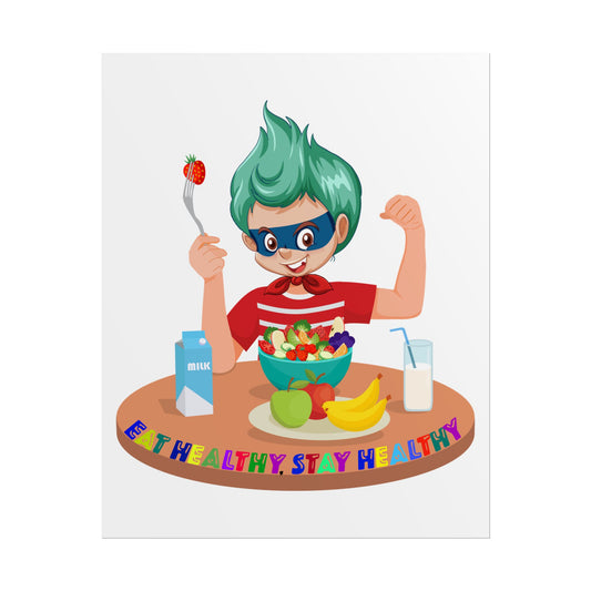Rolled Posters - super kiddo eating healthy food - [[{"value":"Wonderwear Kid"}]]