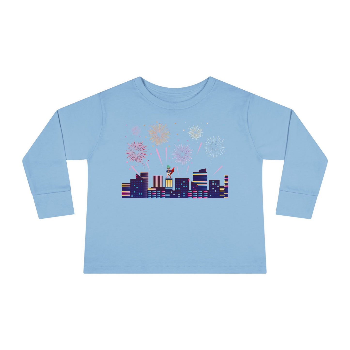 Toddler Long Sleeve Tee - Super kiddo with fireworks - [[{"value":"Wonderwear Kid"}]]