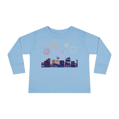 Toddler Long Sleeve Tee - Super kiddo with fireworks - [[{"value":"Wonderwear Kid"}]]