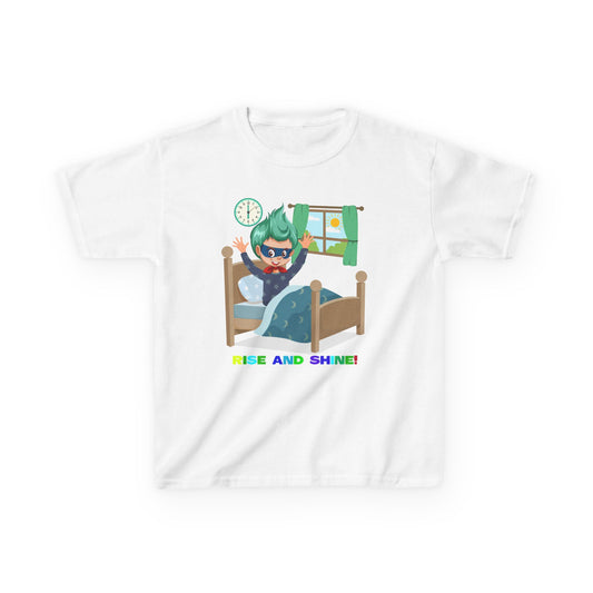 Kids Heavy Cotton™ Tee - Super kiddo teaches us to wake up early - [[{"value":"Wonderwear Kid"}]]
