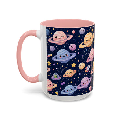 Accent Coffee Mug  (11/15 oz) - Kawaii Saturns in a Starry Space