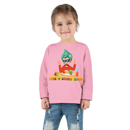 Toddler Long Sleeve Tee - Super kiddo eating healthy breafast - [[{"value":"Wonderwear Kid"}]]