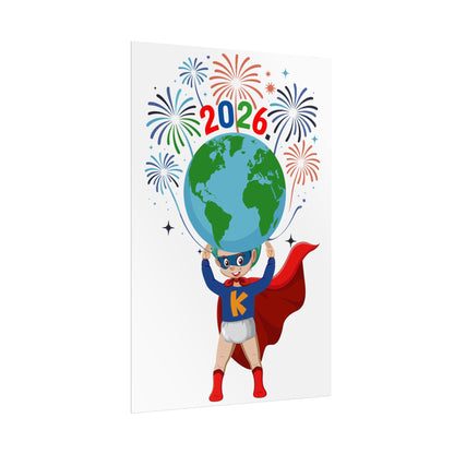 Rolled Posters - Super kiddo holding globe - [[{"value":"Wonderwear Kid"}]]