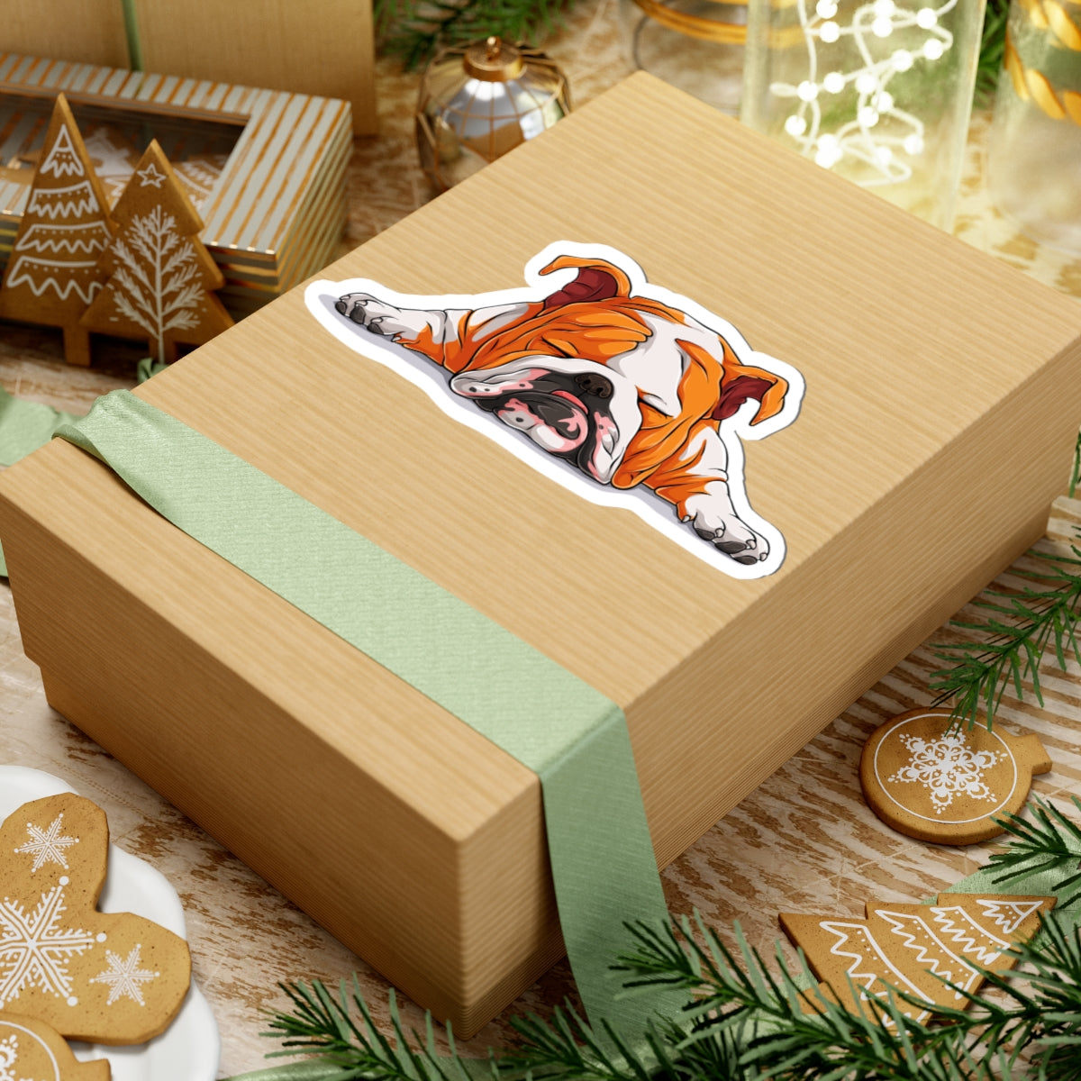 Kiss-Cut Vinyl Decals - Sleeping English bulldog