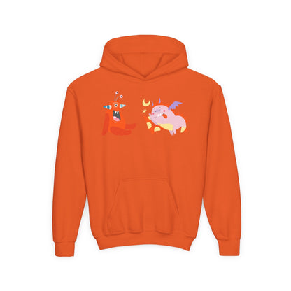 Youth Heavy Blend Hooded Sweatshirt -  Orange monsters Printify