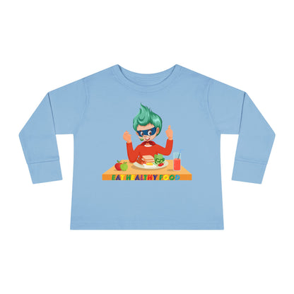 Toddler Long Sleeve Tee - Super kiddo eating healthy breafast - [[{"value":"Wonderwear Kid"}]]