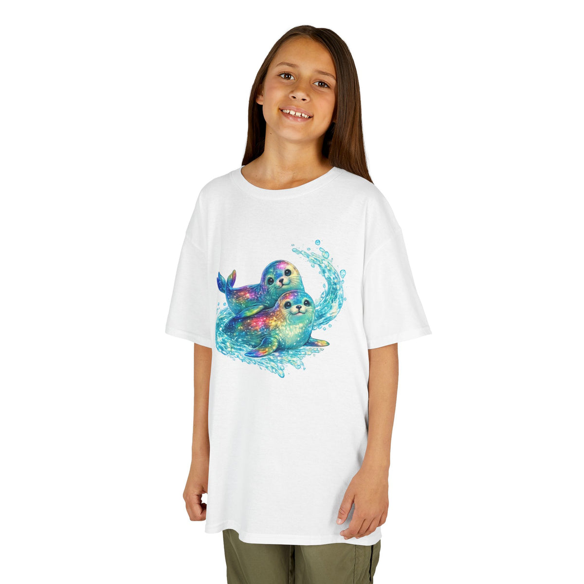 Kids Heavy Cotton™ Tee - Iridescent seals in sparkling splash
