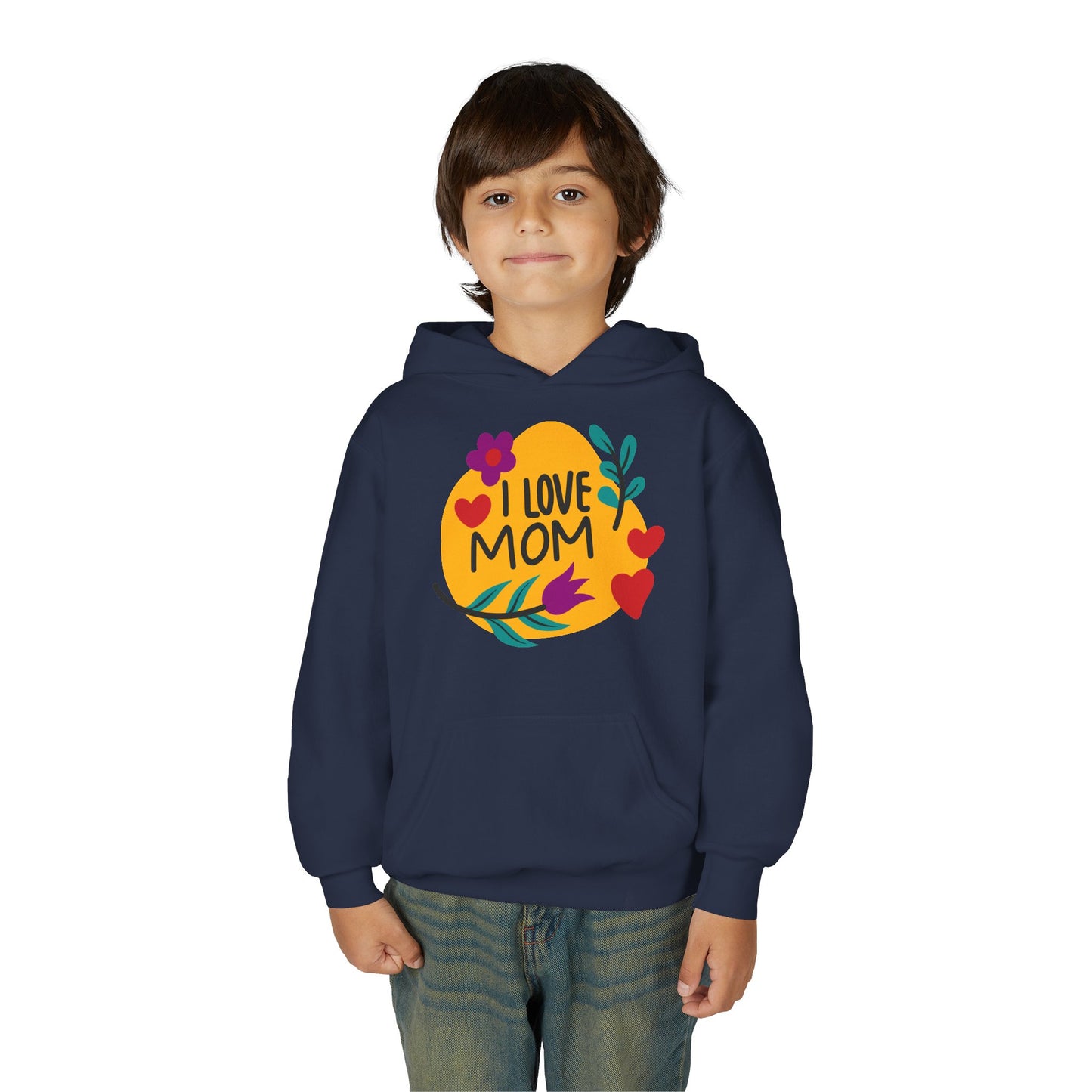 Youth Heavy Blend Hooded Sweatshirt - I love mom