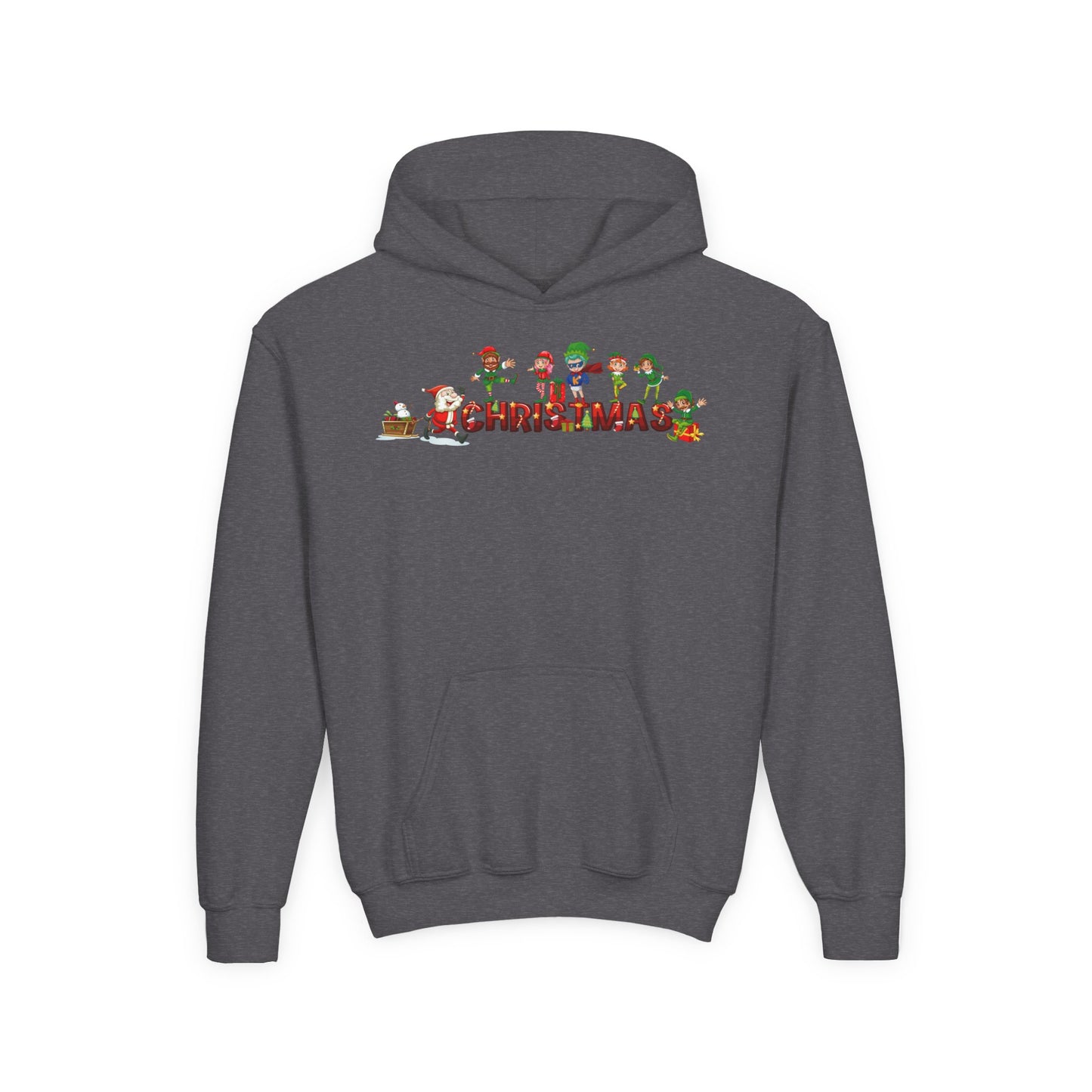 Youth Heavy Blend Hooded Sweatshirt - Christmas with santa claus and friends