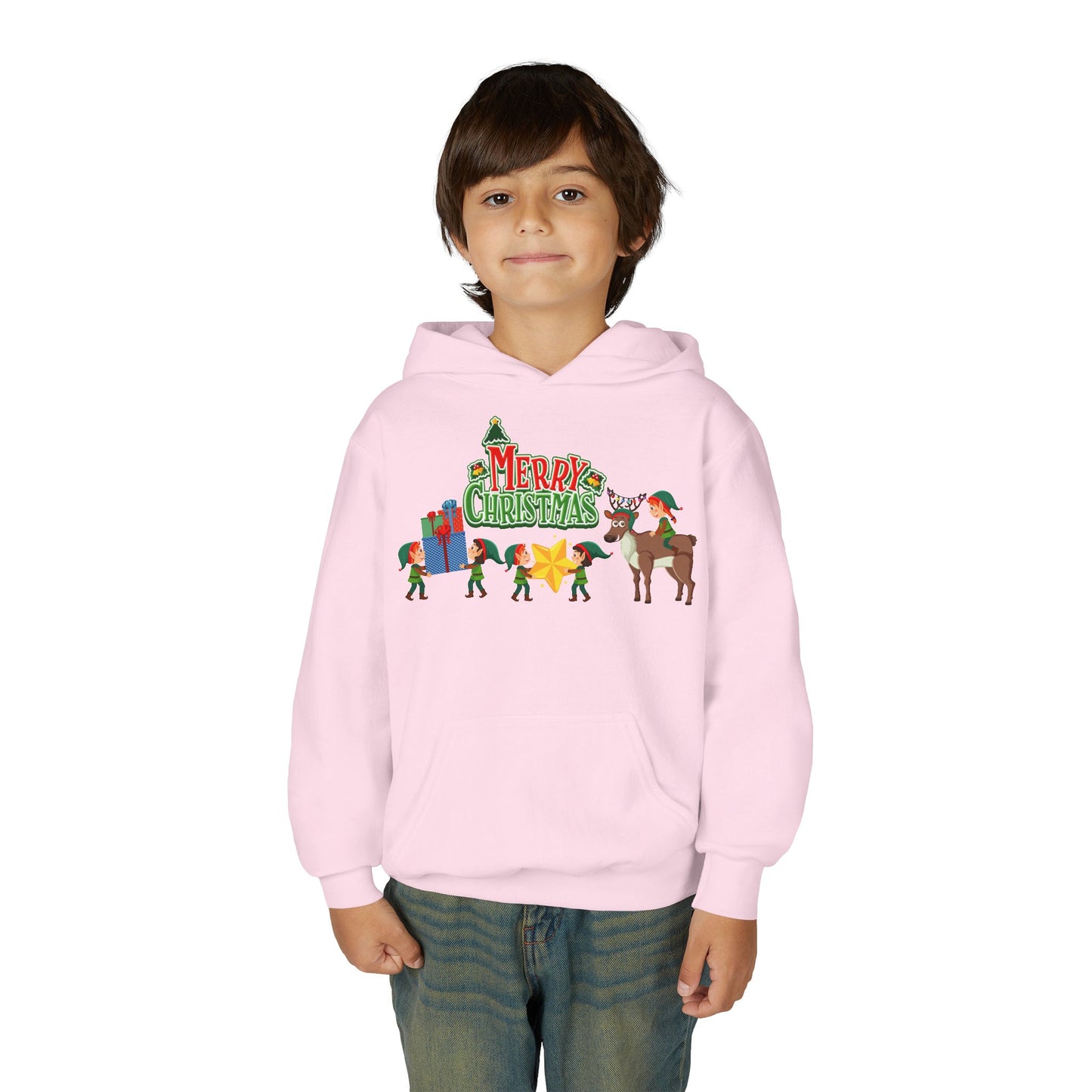 Youth Heavy Blend Hooded Sweatshirt - Merry christmas and reindeer