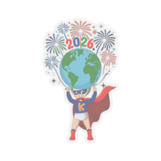 Kiss-Cut Stickers - Super kiddo holding globe - [[{"value":"Wonderwear Kid"}]]