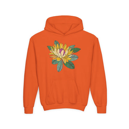 Youth Heavy Blend Hooded Sweatshirt -  Yellow flower Printify