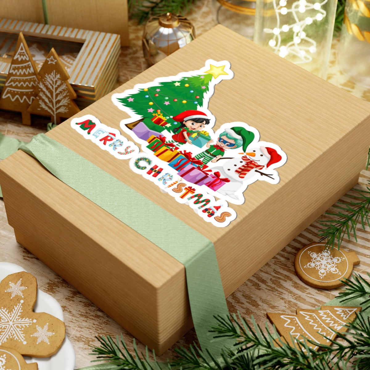 Kiss-Cut Stickers - Super kiddo preparing gifts - [[{"value":"Wonderwear Kid"}]]