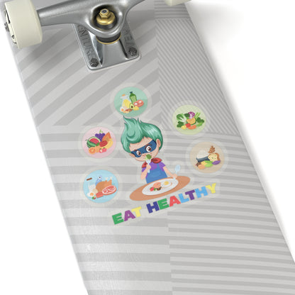 Kiss-Cut Stickers - Supper kiddo showing healthy food to eat - [[{"value":"Wonderwear Kid"}]]