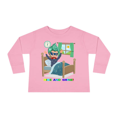 Toddler Long Sleeve Tee - Super kiddo teaches us to wake up early - [[{"value":"Wonderwear Kid"}]]