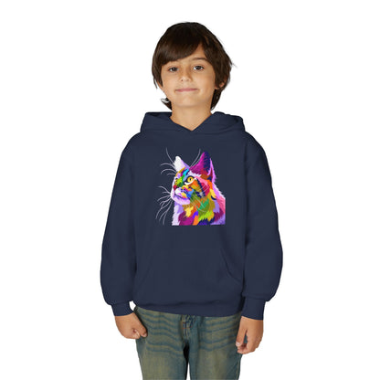 Youth hoodie with adorable cat design Printify
