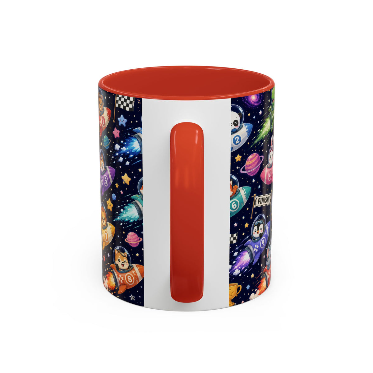 Accent Coffee Mug (11/15 oz) - Kawaii Cosmic Animal Rocket Race