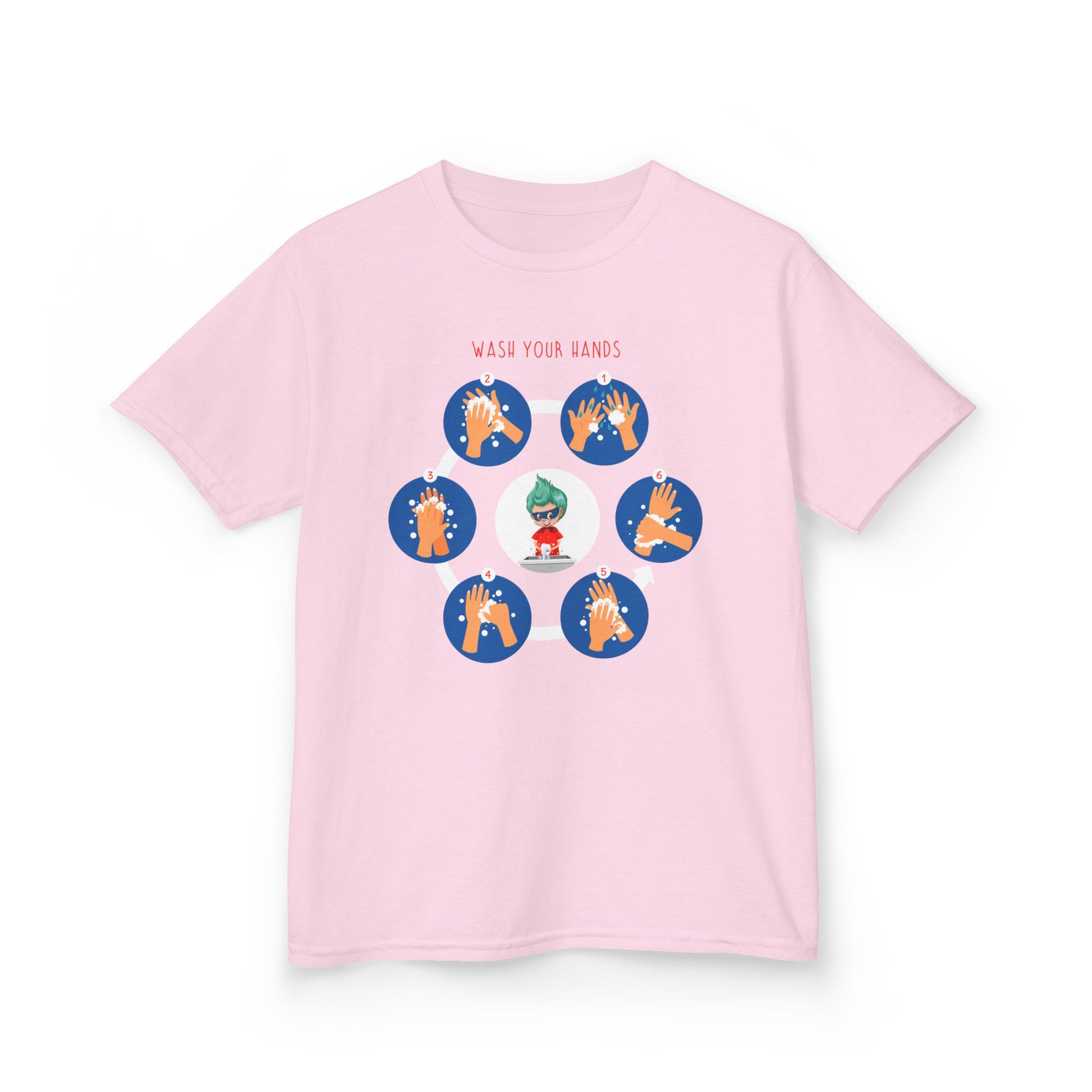 Kids Heavy Cotton™ Tee - Super kiddo teaching how to wash hands - [[{"value":"Wonderwear Kid"}]]