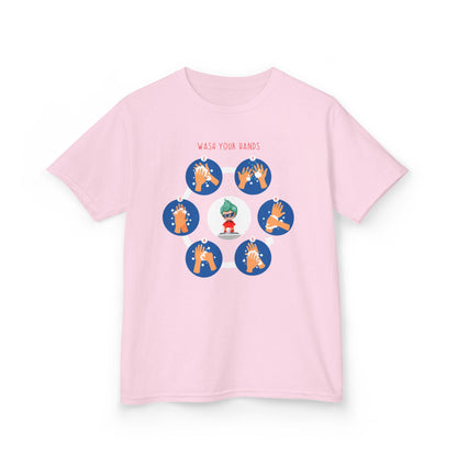 Kids Heavy Cotton™ Tee - Super kiddo teaching how to wash hands - [[{"value":"Wonderwear Kid"}]]