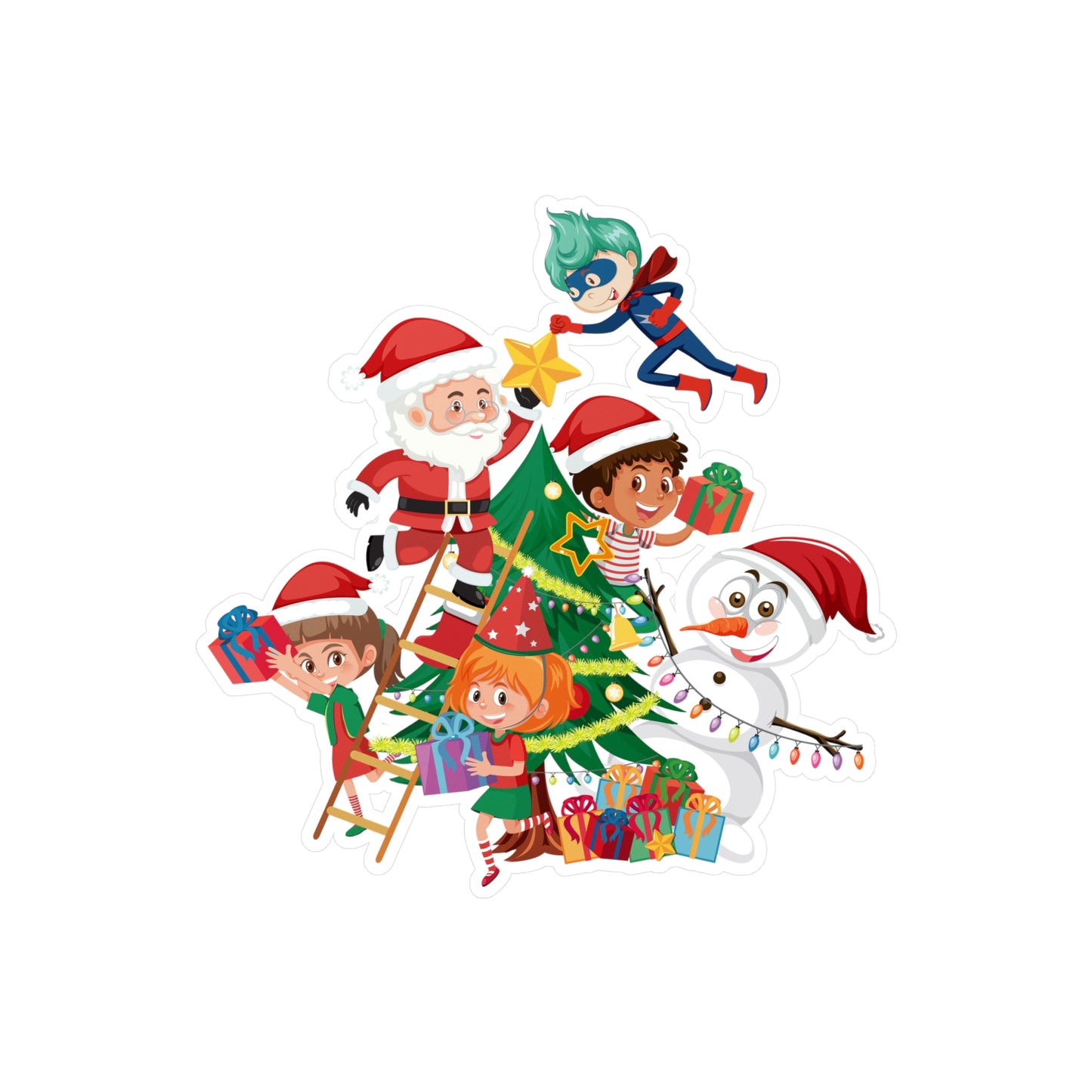 Christmas Kiss-Cut Vinyl Decals – Super kiddo making christmas tree - [[{"value":"Wonderwear Kid"}]]
