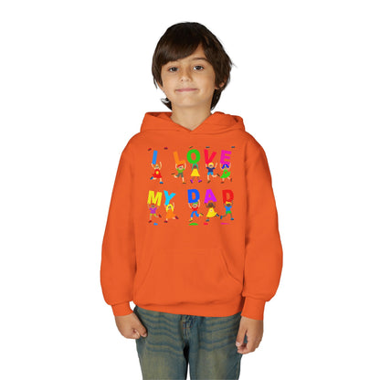 Youth Heavy Blend Hooded Sweatshirt - Kids showing i love my Dad Printify
