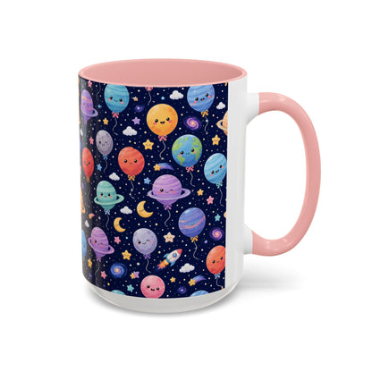 Accent Coffee Mug (11/15 oz) - Kawaii Space Balloon Planet